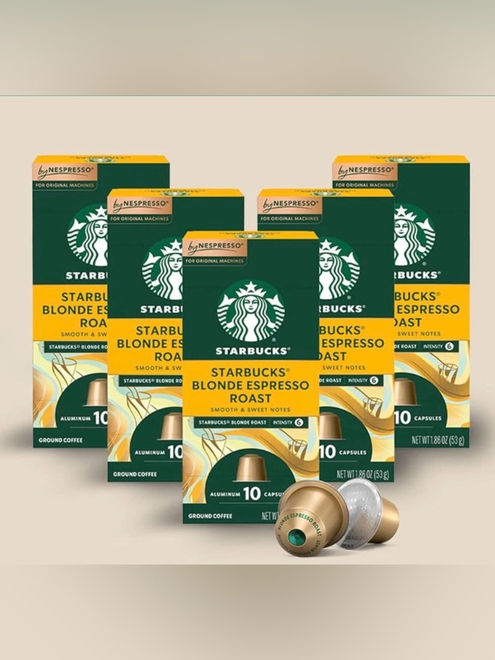 STARBUCKS by Nespresso Coffee Blonde Espresso Roast 50 Capsules Pods Original